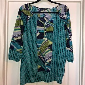 Notations Blouse XL Abstract Blue Pattern